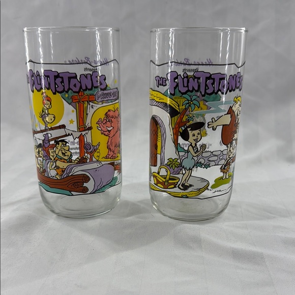 The Flintstones Cartoon Glasses Set Vintage 1991 Hardees - Picture 1 of 8